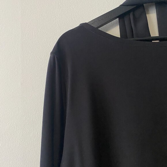 Brian Bailey Black V-Neck Long Sleeve Top With Sheer Scarf - Picture 9 of 11